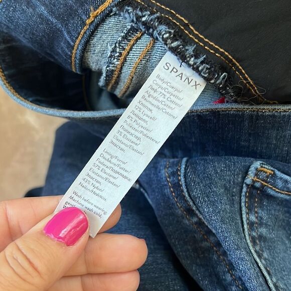 Spanx Sz M Md/Dk Rinse Raw Hem Jegging Control Jeans - Picture 5 of 10